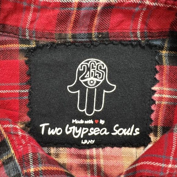 Rare Two Gypsea Souls AC/DC Flannel Shirt Custom Upcycled One of a Kind Rock XL - Picture 6 of 9